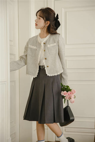 Chaqueta de tweed con ribete de encaje