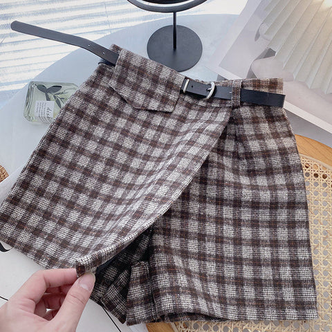 Asymmetrical Tweed Plaid Shorts