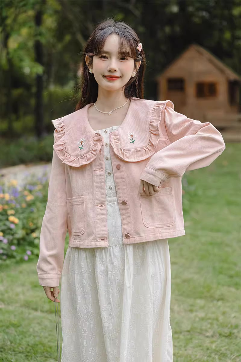 Sweet Heart Flower Embroidered Jacket