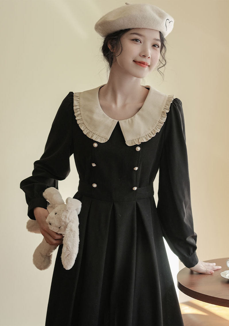 Corduroy Suede Peter Pan Midi Dress