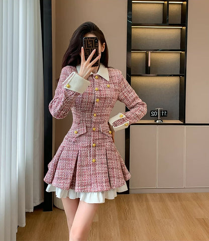 Vestido corto de tweed a cuadros coqueto