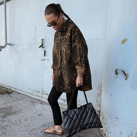 Lapel Loose Leopard Print Shirt Top
