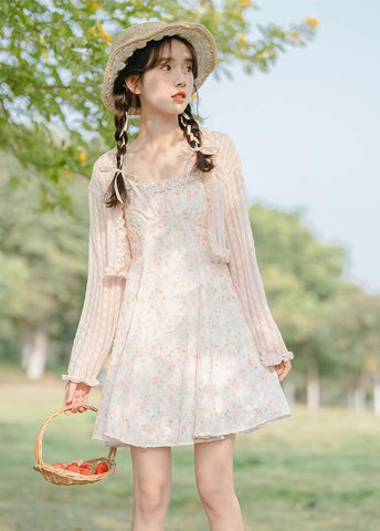 Vestido mini de tirantes con rosa descolorido