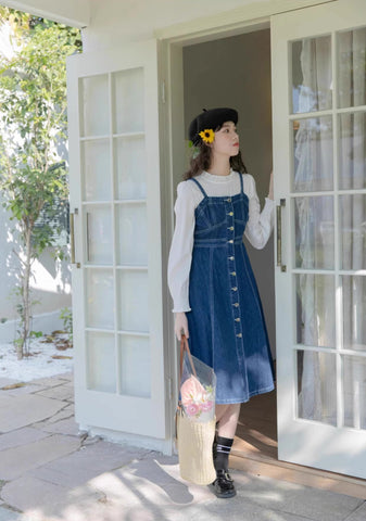 Midi-Camisole-Kleid aus Denim mit Knopfleiste