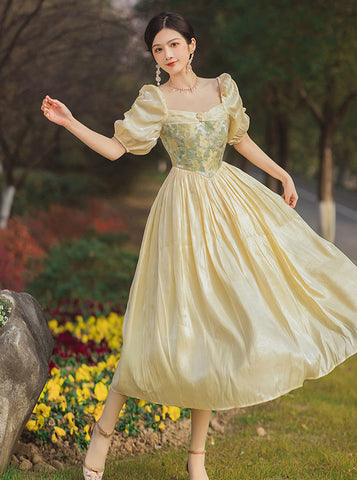 Vestido Belle con mangas abullonadas y estampado floral