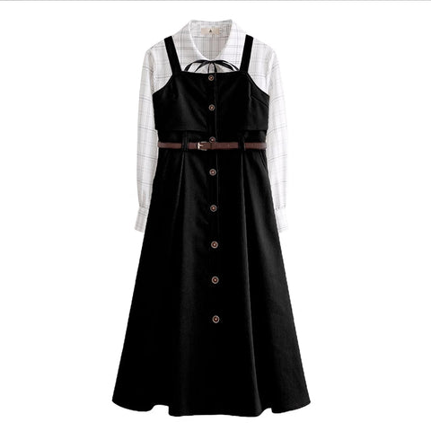 Suede Button Up Cami Pinafore Dress Set