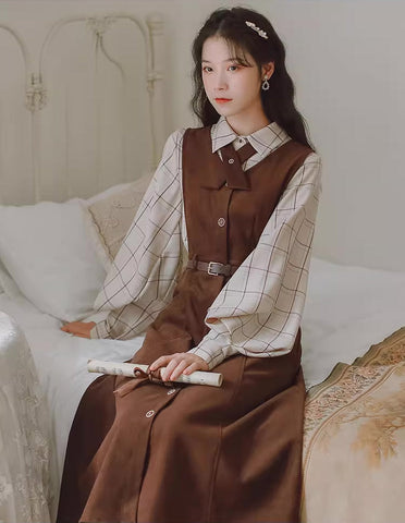 Button Up Suede Pinafore Dress