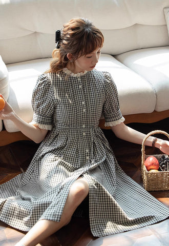 Button Up Plaid Midi Dress