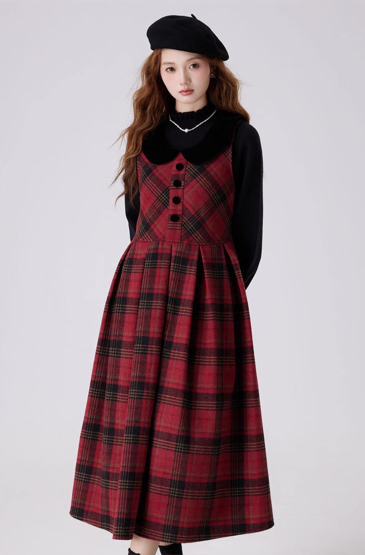 Merry Plaid Sleeveless Midi Dress