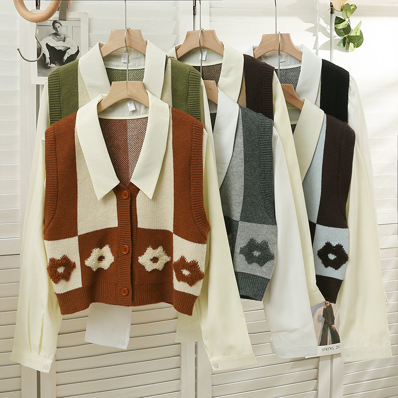 Chaleco retro Daisy con bloques de color y doble uso