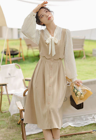 Scallop Button Up Twofer Dress