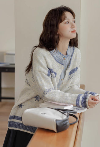 Embroidered Floral Fair Isle Cardigan