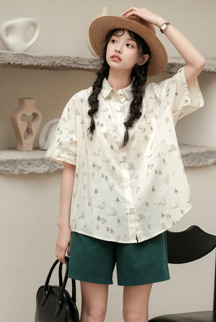 Boyfriend Forest Bunny Button Up Shirt