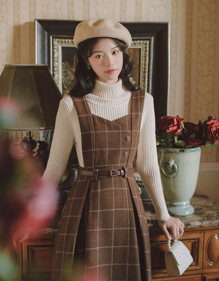 Plaid Pinafore Midi Dress