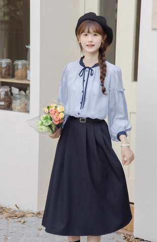 Belted Woven Midi Skirt