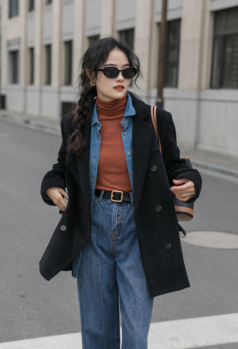 Corduroy Double Breasted Blazer Jacket