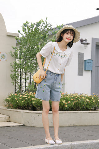 Flower Pop Embroidered Shorts