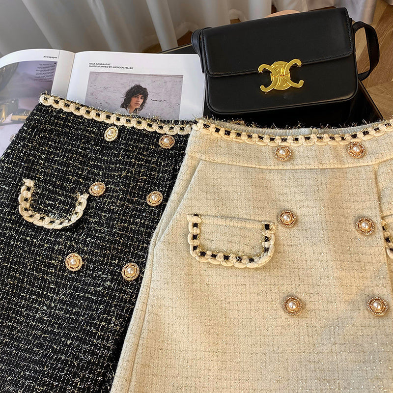 Pantalones cortos asimétricos de tweed preppy