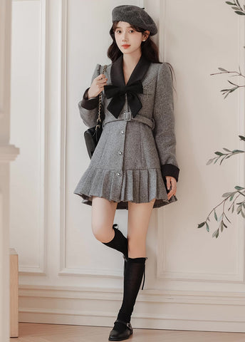 Peter Pan Collar Bow Mini Dress Coat