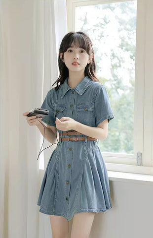 Button Up Denim Mini Dress