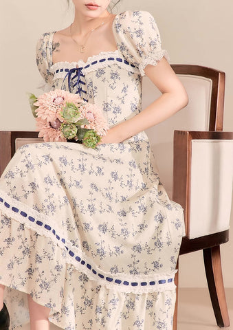 Porcelain Rose Lace Up Midi Dress