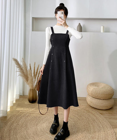 Corduroy Suede Double Button Cami Dress