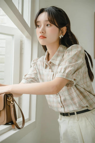 Strawberry Matcha Plaid Blouse