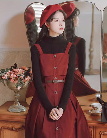 Suede Button Up Cami Pinafore Dress