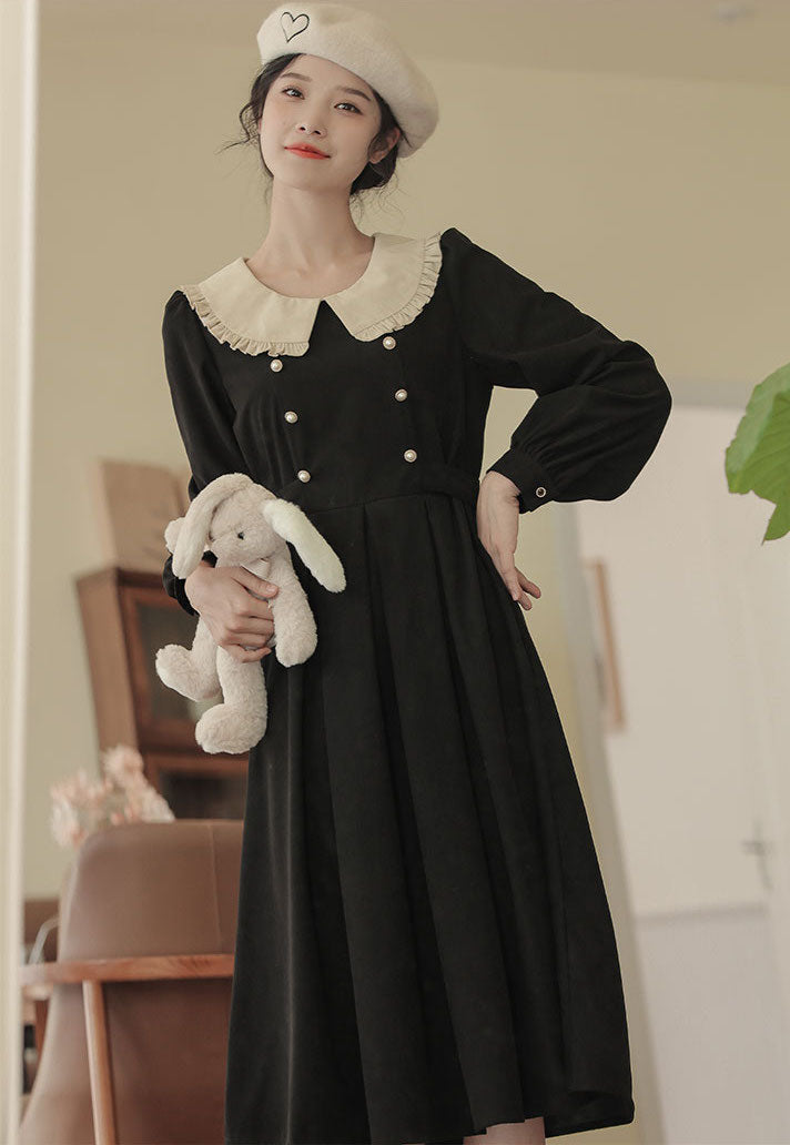 Corduroy Suede Peter Pan Midi Dress