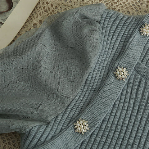 Vestido de suéter de punto con encaje