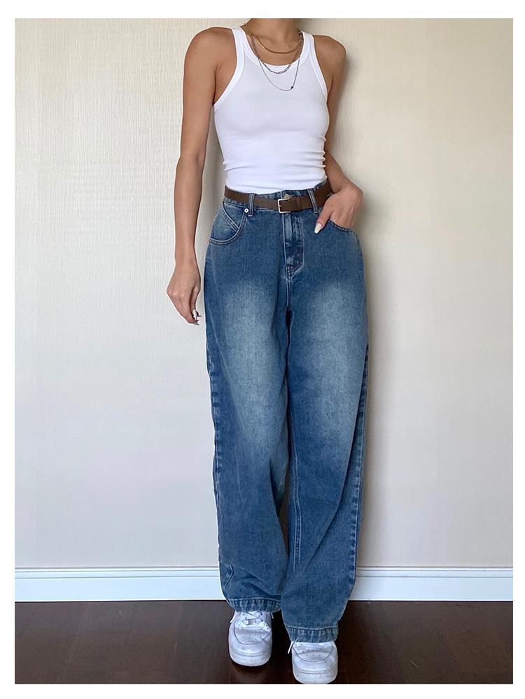 Verwaschene klassische Boyfriendjeans aus Denim