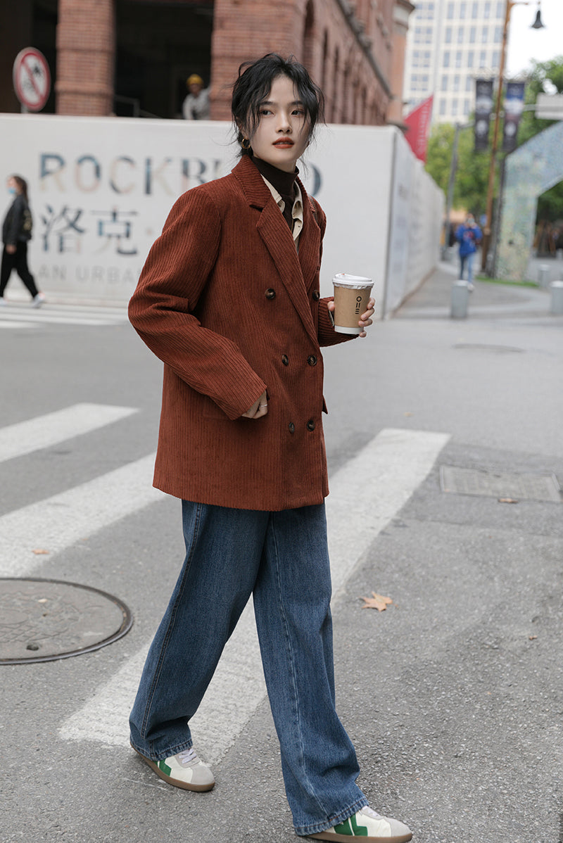 Corduroy Double Breasted Blazer Jacket