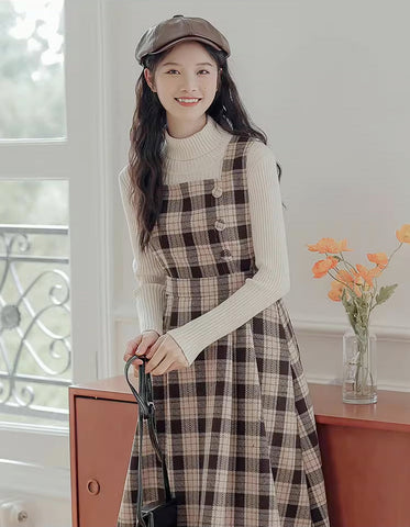 Academia Plaid Pinafore Dress