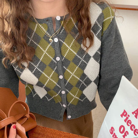 Argyle Plaid Cardigan