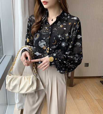 Camisa con botones de galaxia cósmica