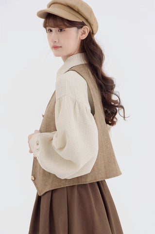 Waffle Puff Sleeve Blouse