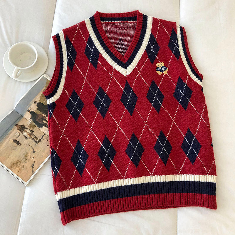 Bear Plaid Sweater Vest