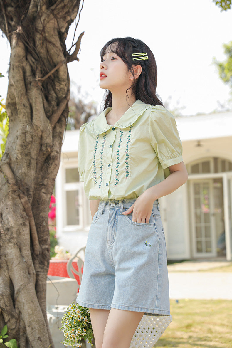 Flower Vines Embroidered Blouse