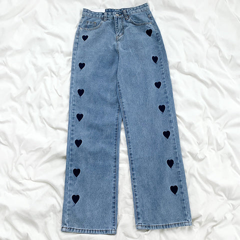 Embroidered Heart Jeans