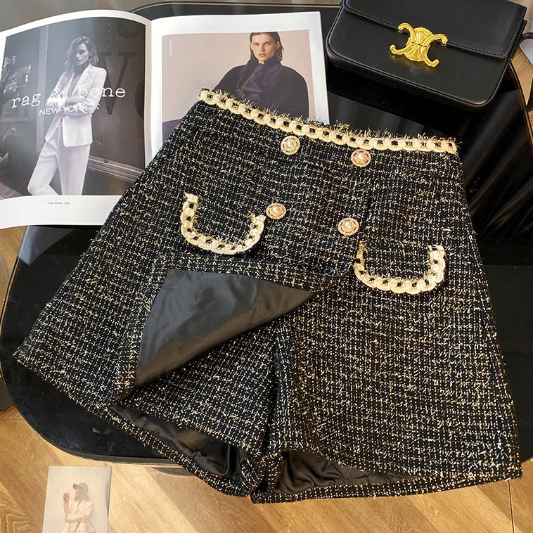 Pantalones cortos asimétricos de tweed preppy
