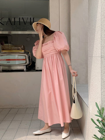 Basic Puff Sleeve Maxi Dress