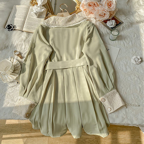 Matcha Peter Pan Pleated Dress