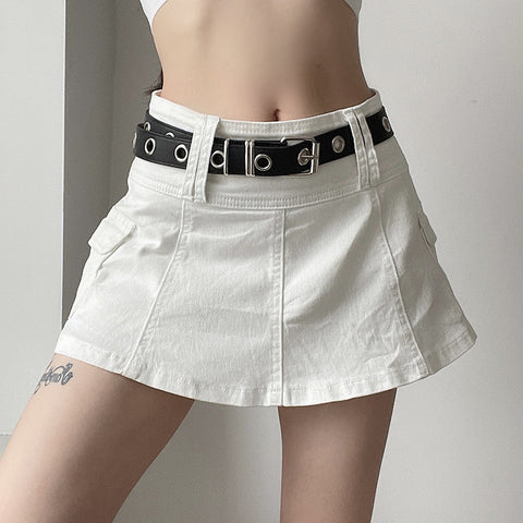 Buckle Belt Denim Cargo Mini Skirt