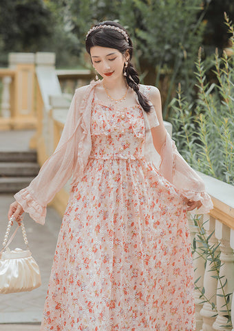 Vestido camisola floral con estampado de taza de té