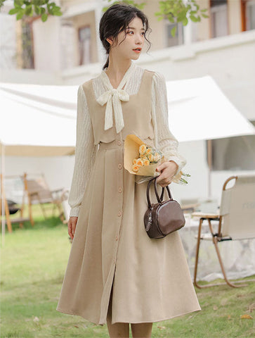 Scallop Button Up Twofer Dress