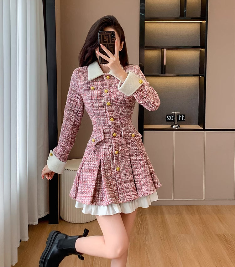 Vestido corto de tweed a cuadros coqueto