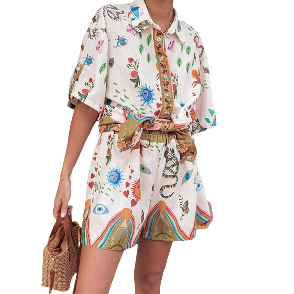 Printed Shirt And Shorts Casual Two-Piece Suit