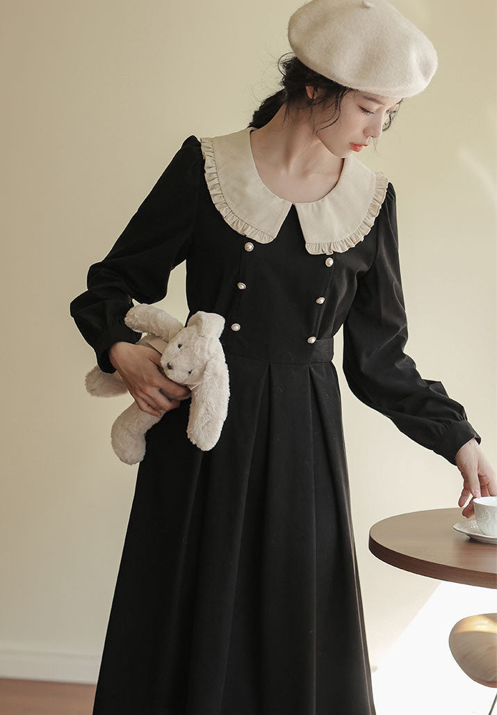 Corduroy Suede Peter Pan Midi Dress