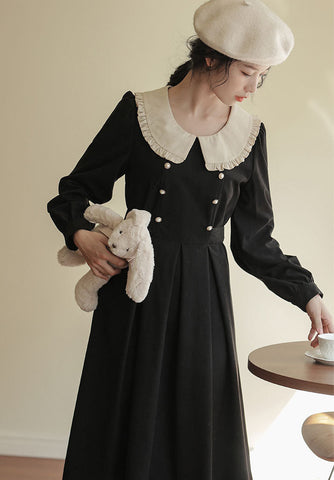 Corduroy Suede Peter Pan Midi Dress