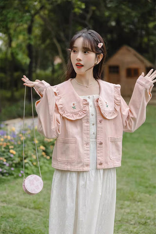 Sweet Heart Flower Embroidered Jacket